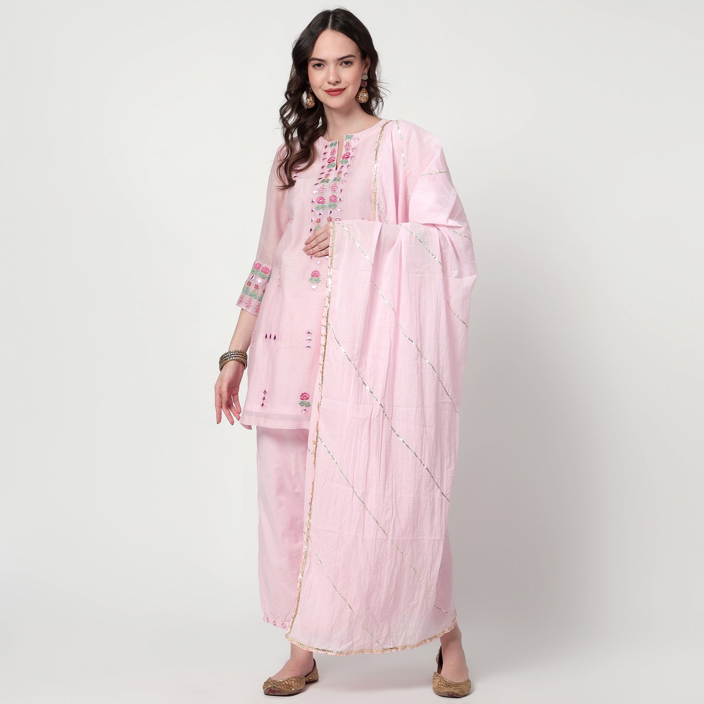 pink chanderi kurta Set