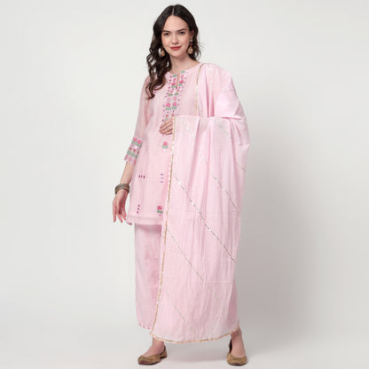 pink chanderi kurta Set