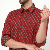 maroon Cotton printed full sleeves shirt