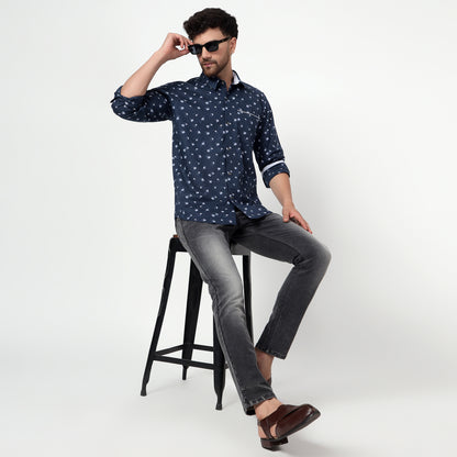 blue Cotton linen printed full sleeves shirt