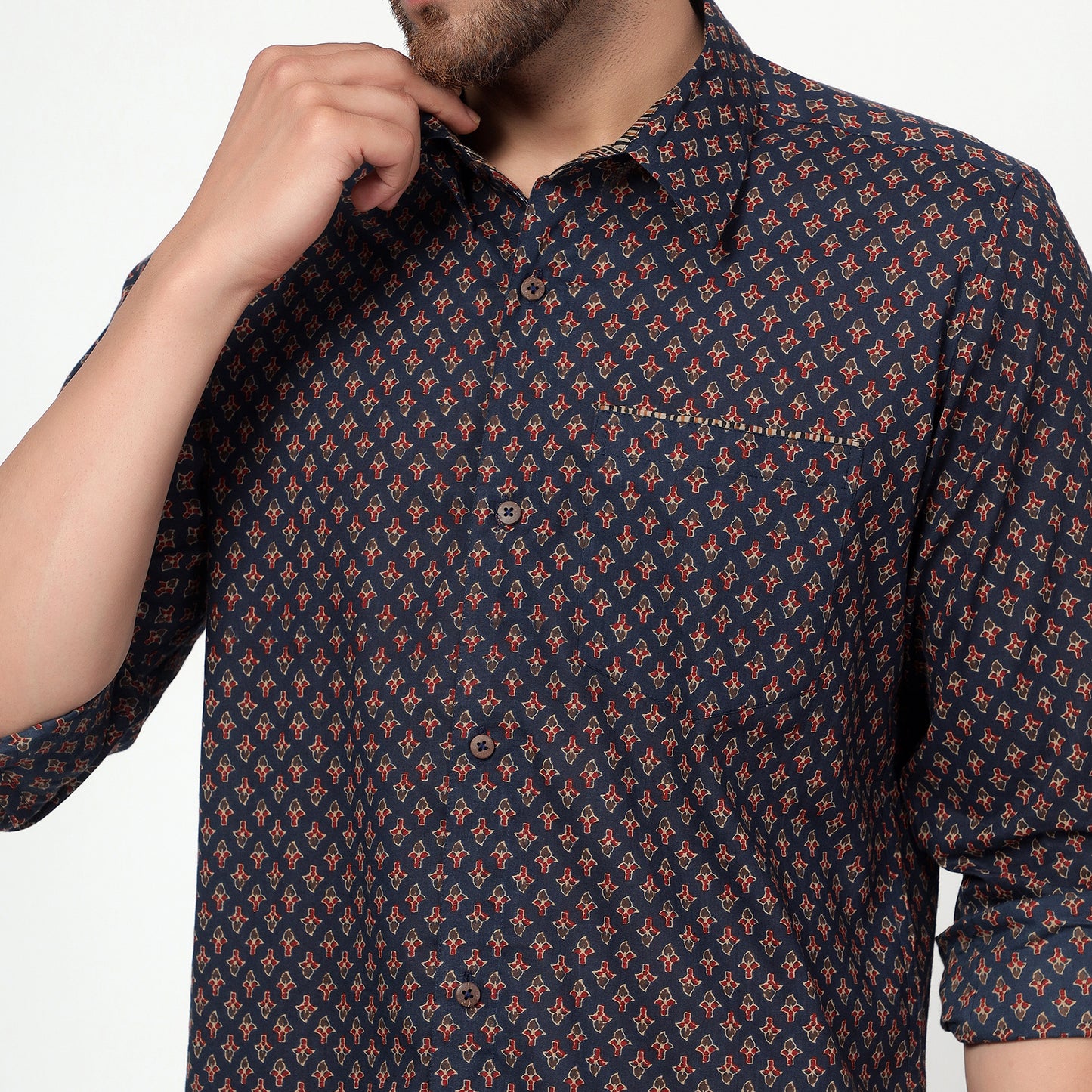 navy blue Cotton printed full sleeves shirt