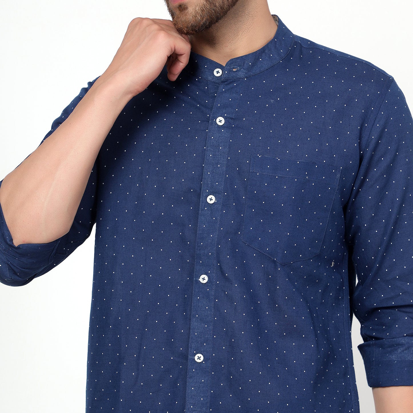 blue Cotton linen printed full sleeves shirt