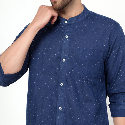 blue Cotton linen printed full sleeves shirt