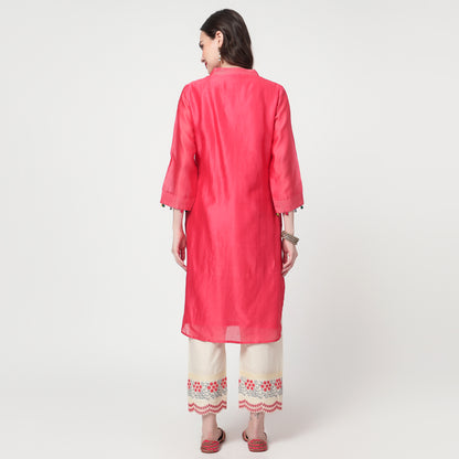 fushia pink chanderi kurta Set