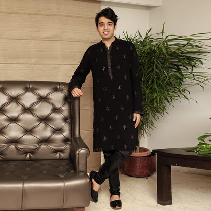 black men's band collar georgette kurta