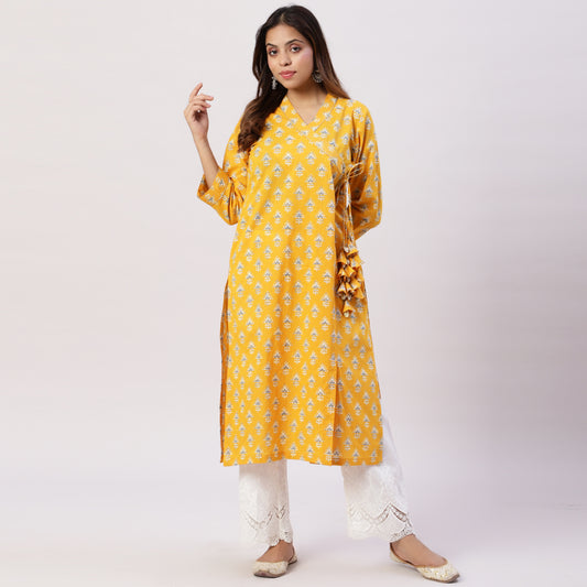 Angarkha style cotton printed kurta