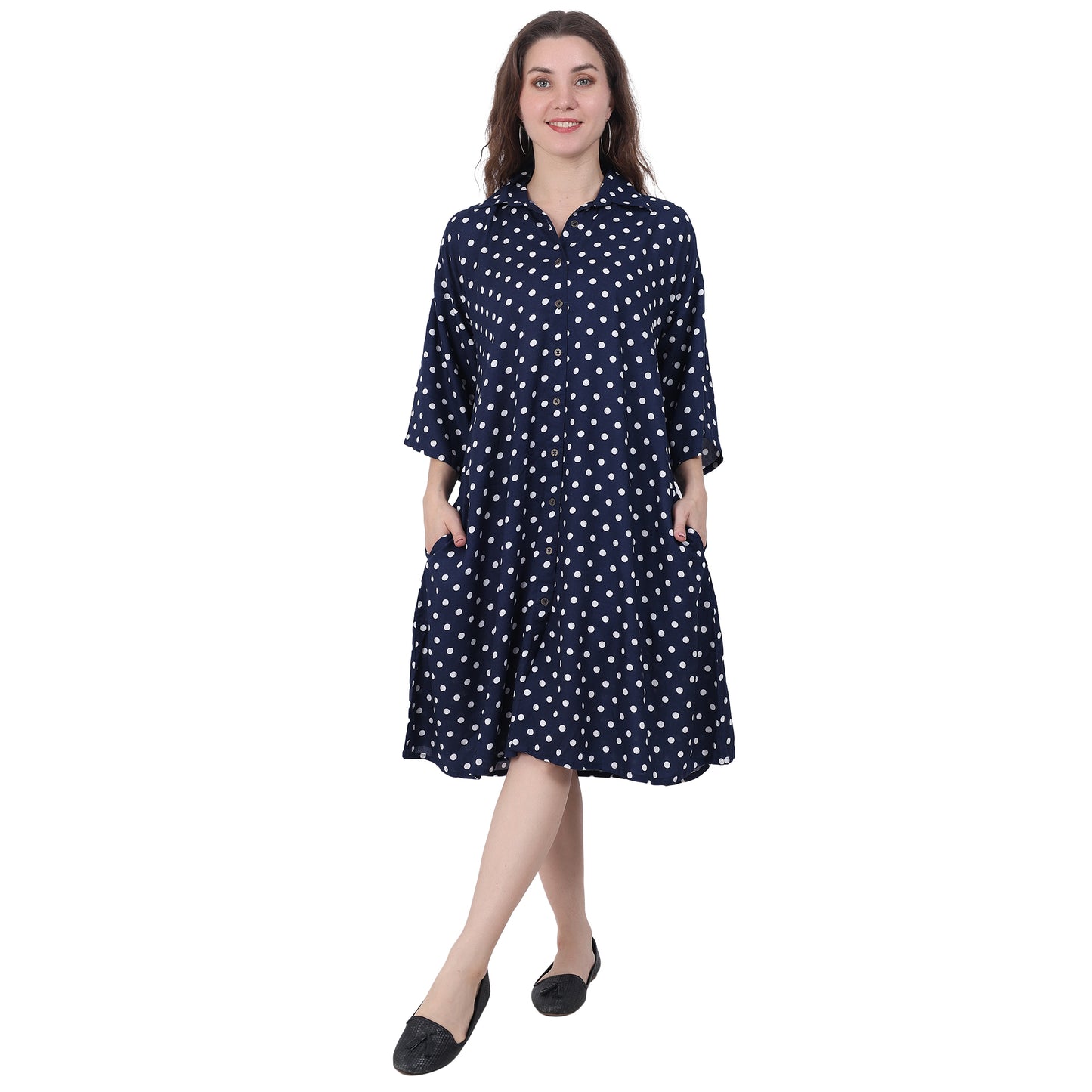 cotton viscose polka printed Knee Length Dress