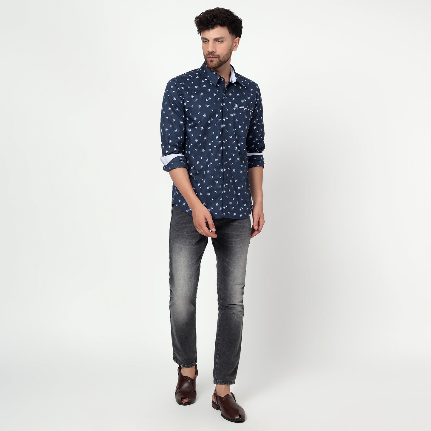 blue Cotton linen printed full sleeves shirt