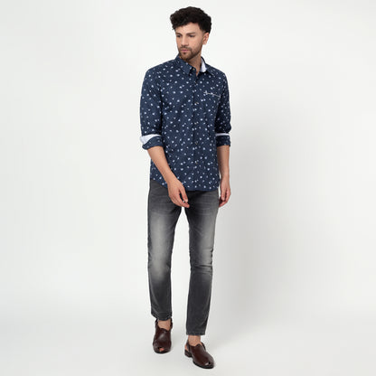 blue Cotton linen printed full sleeves shirt