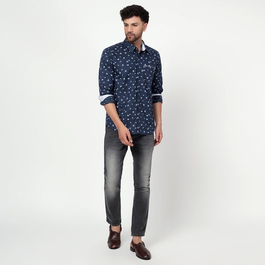 blue Cotton linen printed full sleeves shirt