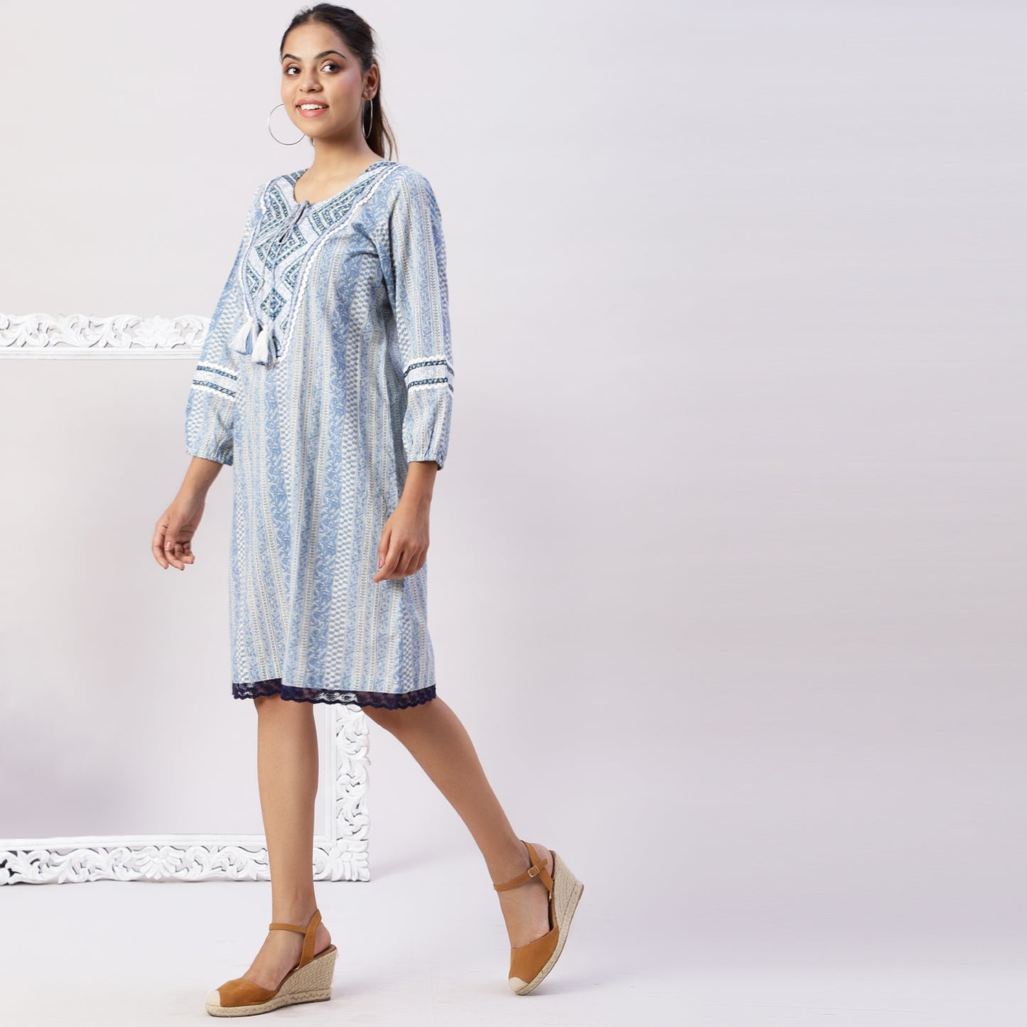 Cotton Printed Dress with Embriodery Detailing