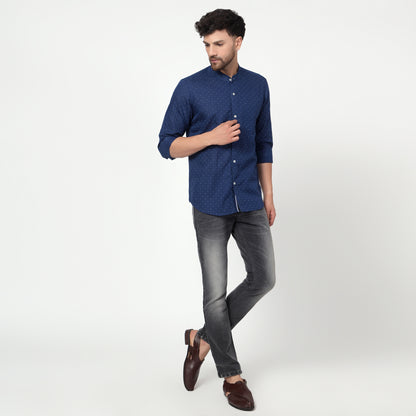 blue Cotton linen printed full sleeves shirt