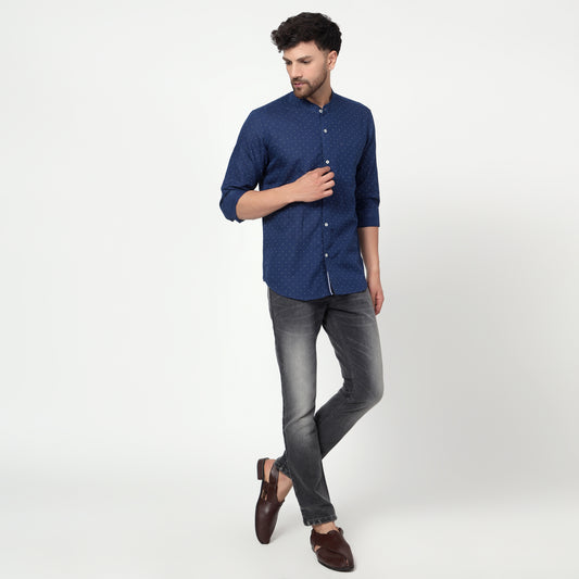 blue Cotton linen printed full sleeves shirt