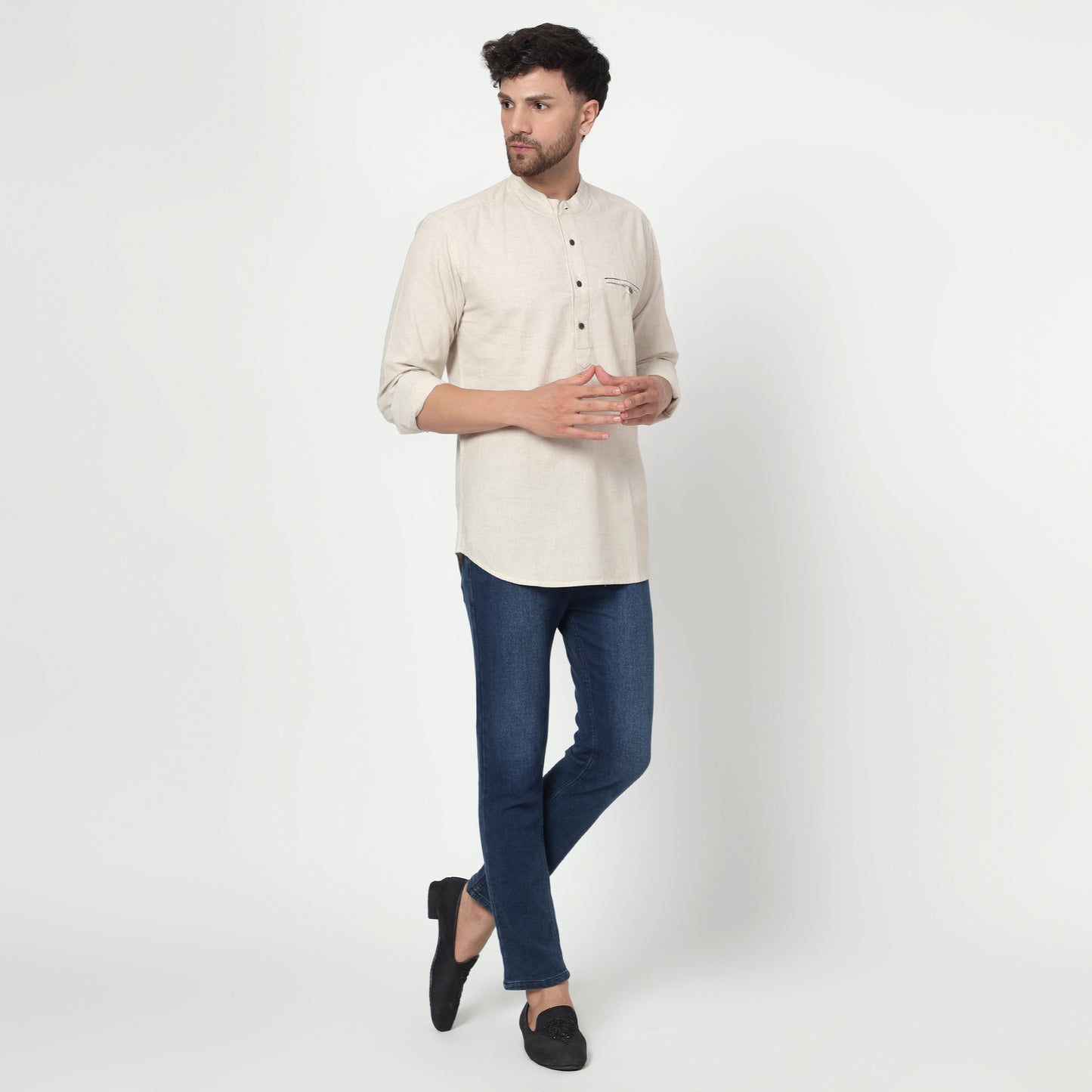 ecru Cotton linen full sleeves kurta shirt