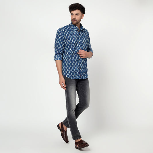 blue Cotton printed full sleeves shirt