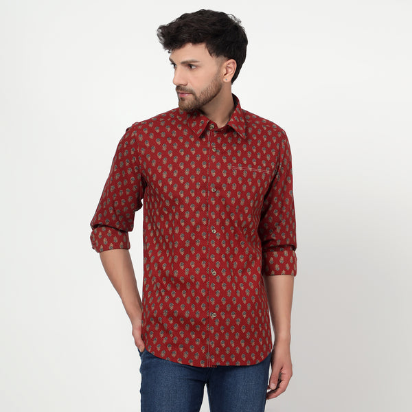 maroon Cotton printed full sleeves shirt