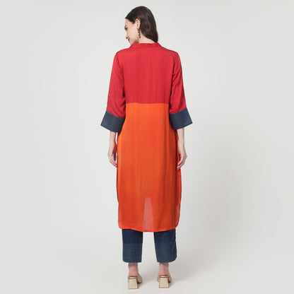 Color block modal silk kurta with pants