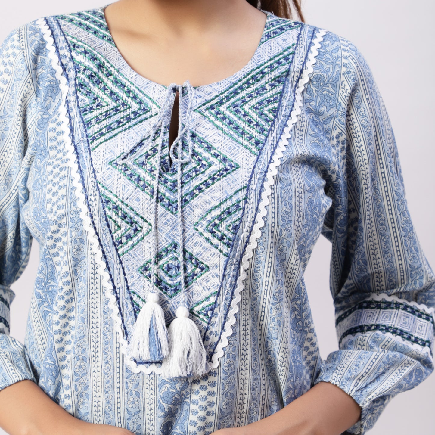 Cotton Printed Dress with Embriodery Detailing