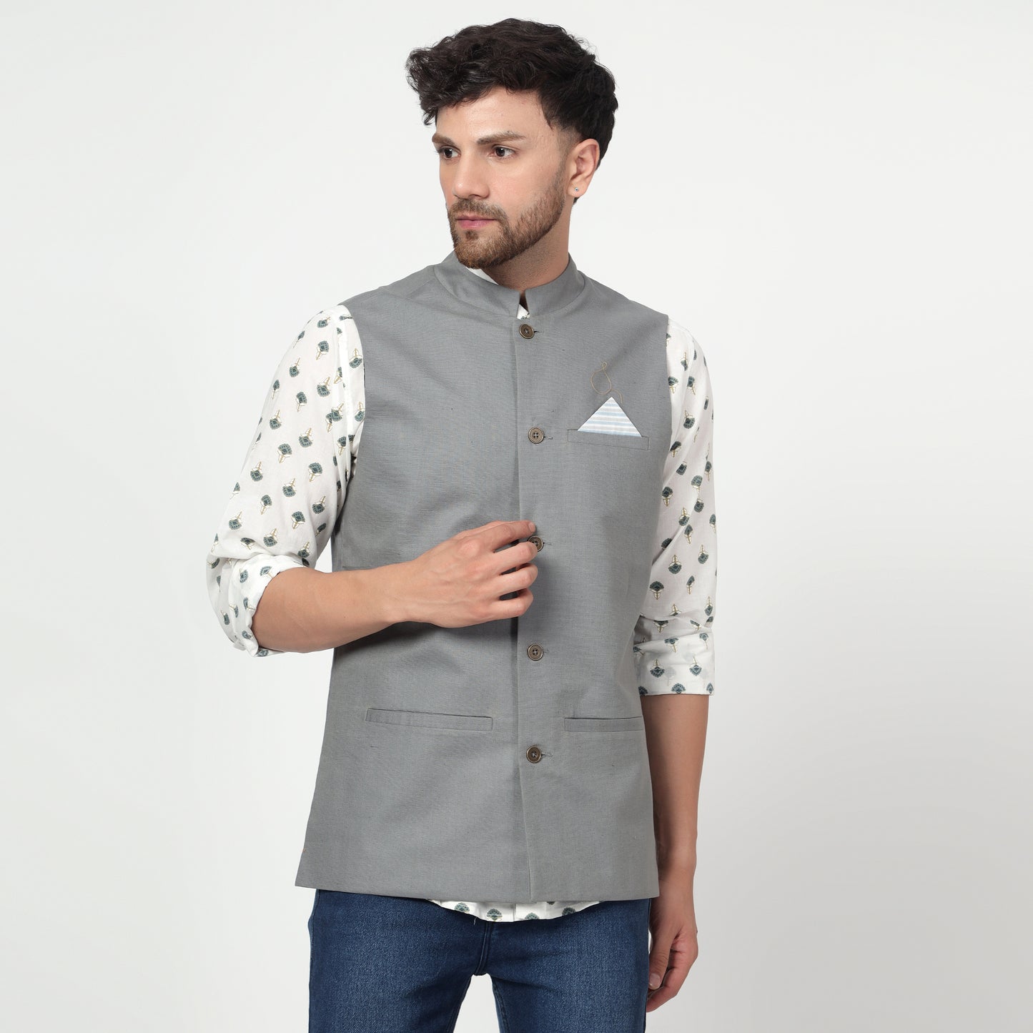 Grey cotton silk waistcoat