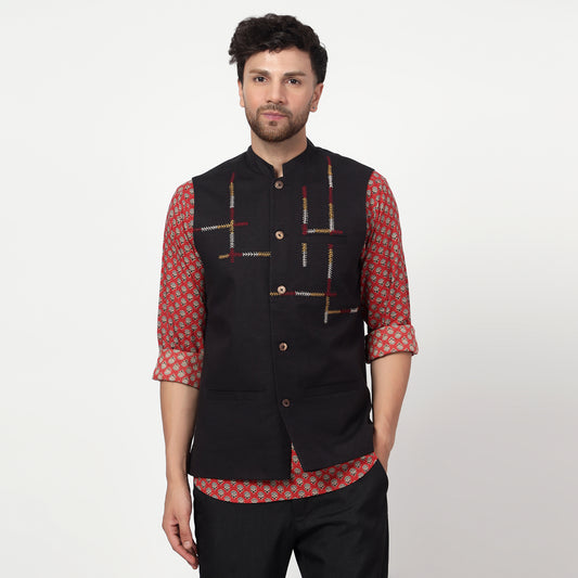 Black embroidered waistcoat