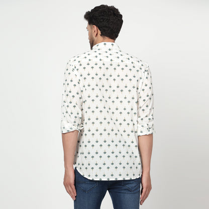 white Cotton printed full sleeves shirt