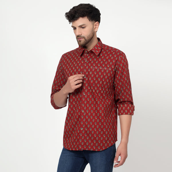 maroon Cotton printed full sleeves shirt