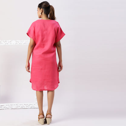 Drop shoulder V neck linen dress