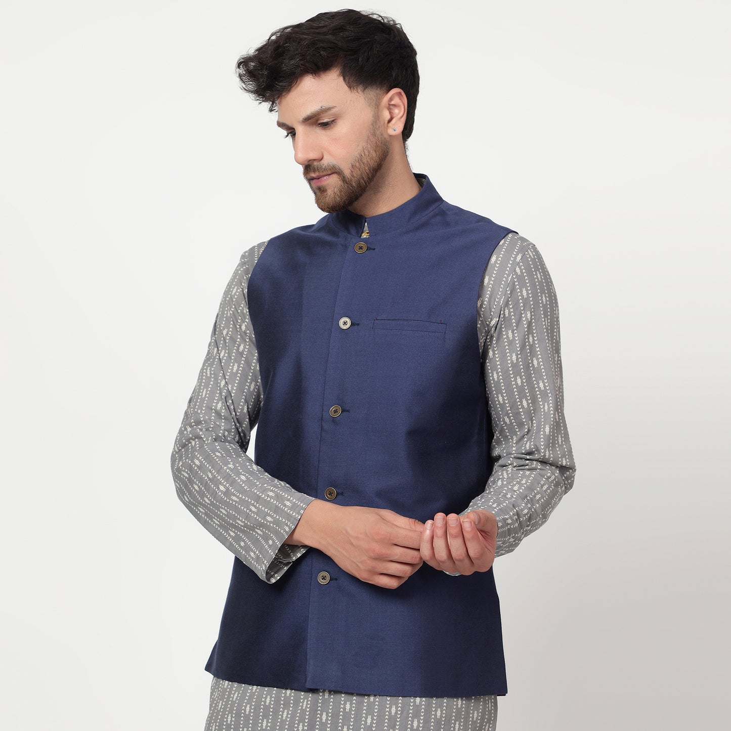 navy blue cotton silk waistcoat