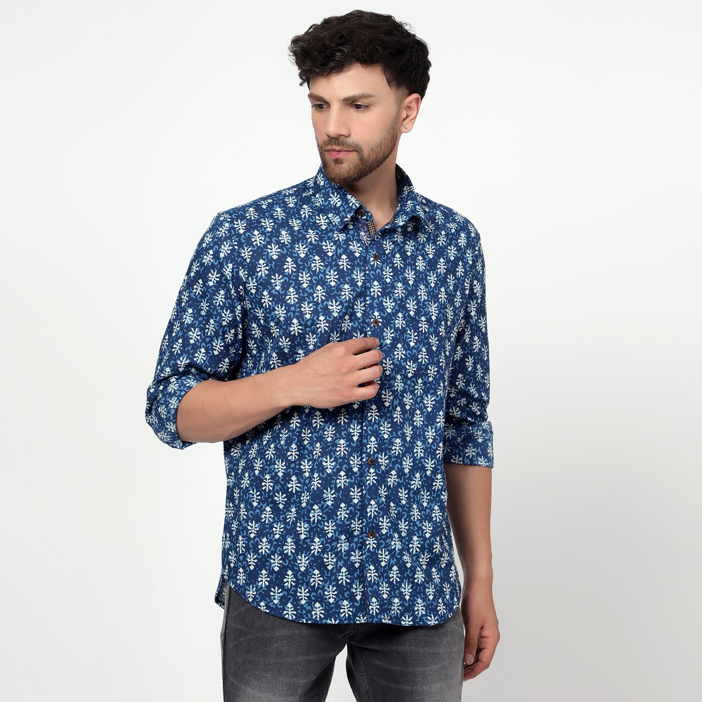 blue Cotton printed full sleeves shirt