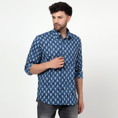 blue Cotton printed full sleeves shirt