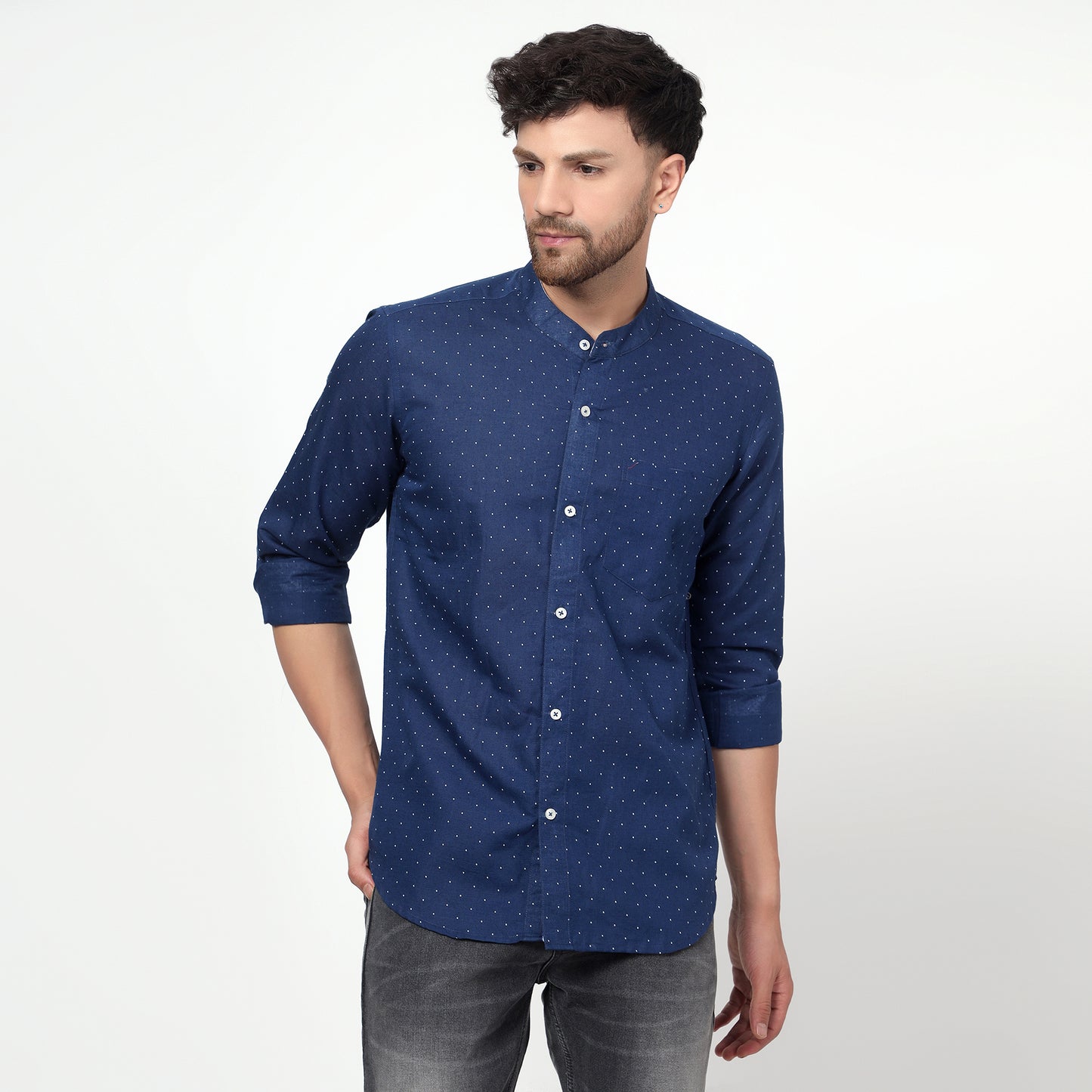 blue Cotton linen printed full sleeves shirt