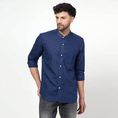 blue Cotton linen printed full sleeves shirt