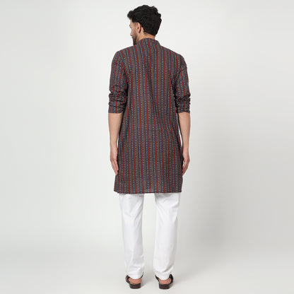 maroon Men's band collar cotton kurta