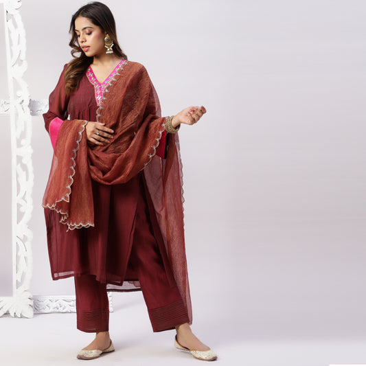 Chanderi embroidered set with kota zari dupatta