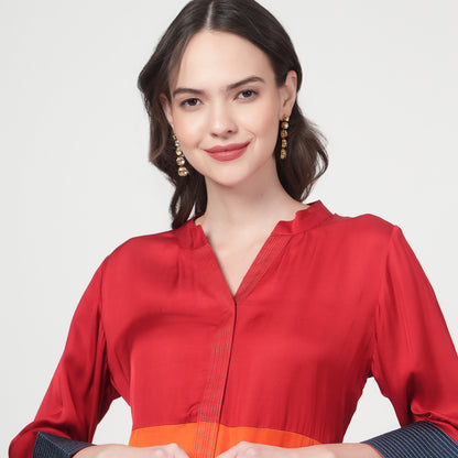 Color block modal silk kurta with pants
