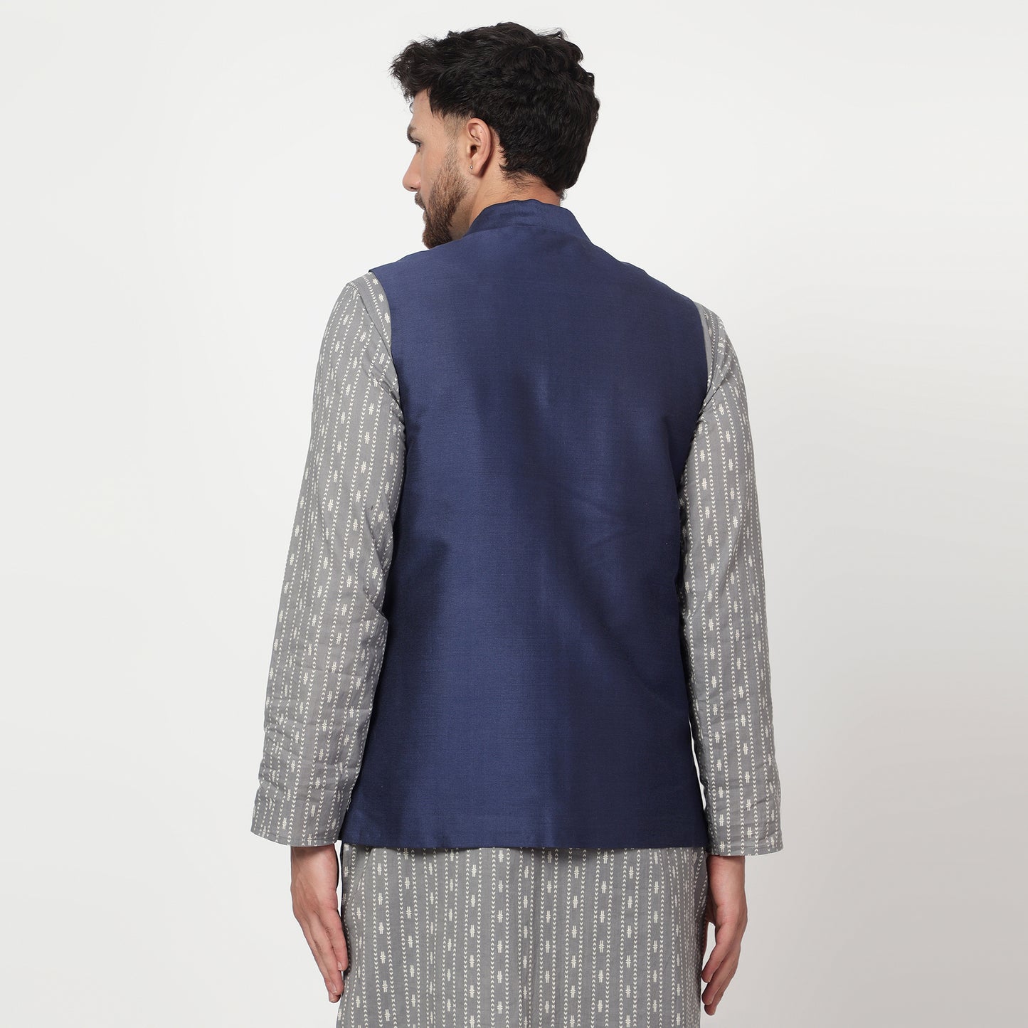navy blue cotton silk waistcoat
