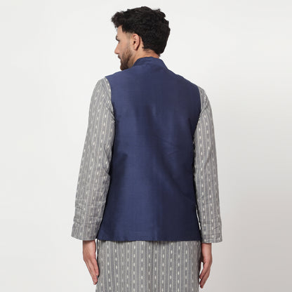 navy blue cotton silk waistcoat