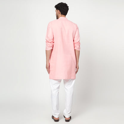 PINK Men's band collar cotton silk kurta