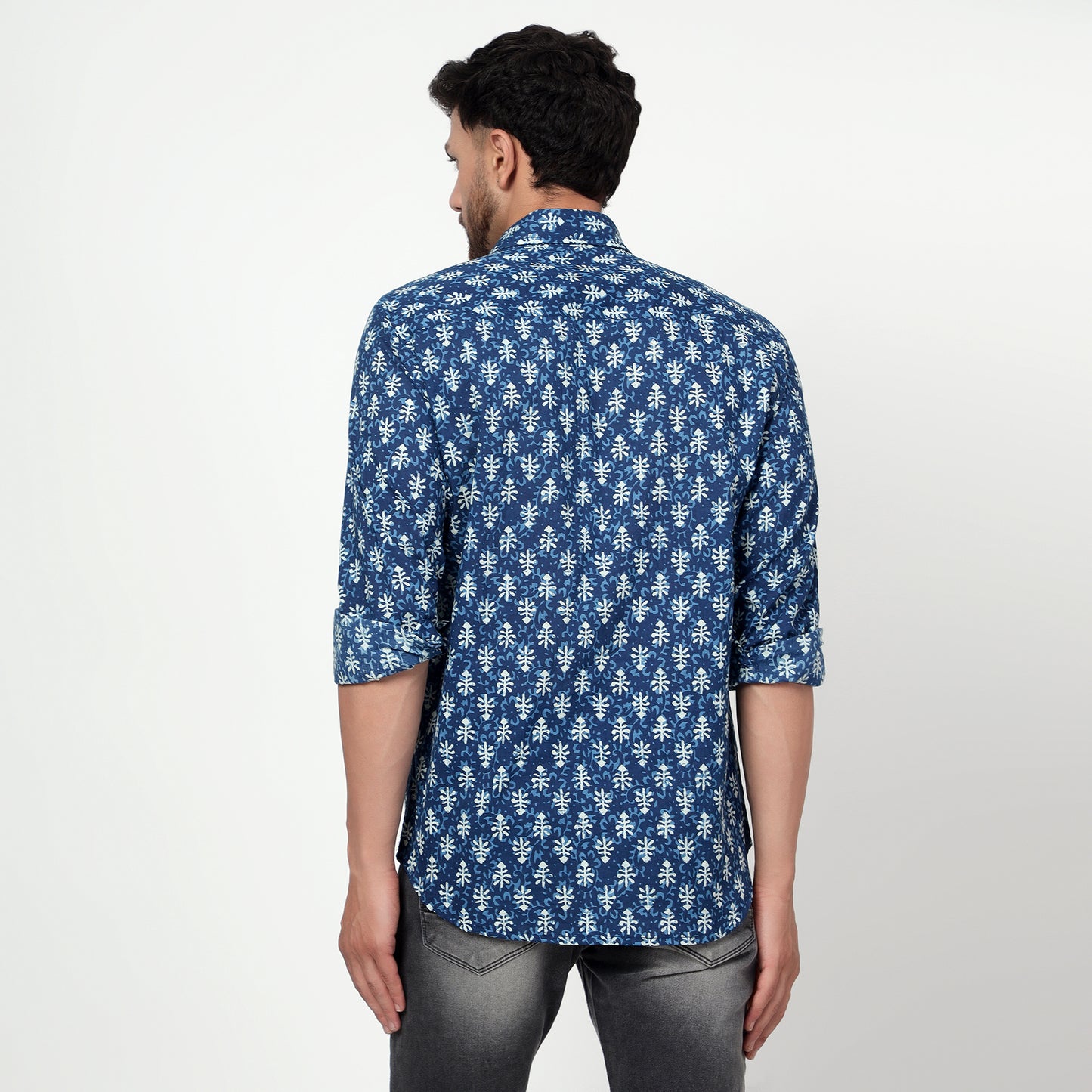 blue Cotton printed full sleeves shirt
