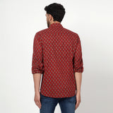 maroon Cotton printed full sleeves shirt