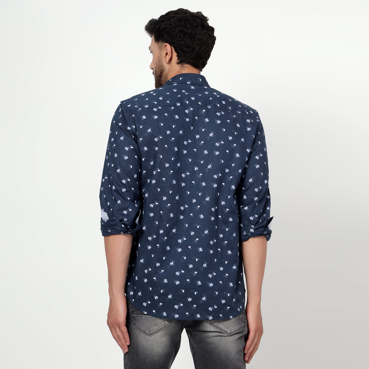 blue Cotton linen printed full sleeves shirt