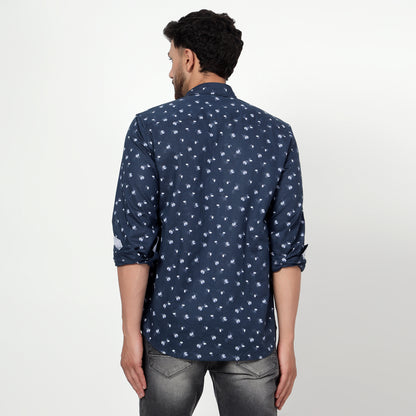 blue Cotton linen printed full sleeves shirt
