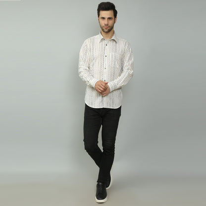 white Cotton printed full sleeves shirt