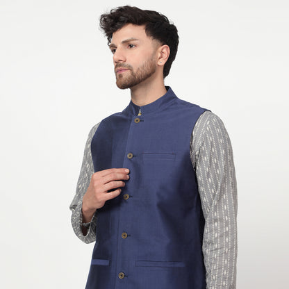 navy blue cotton silk waistcoat