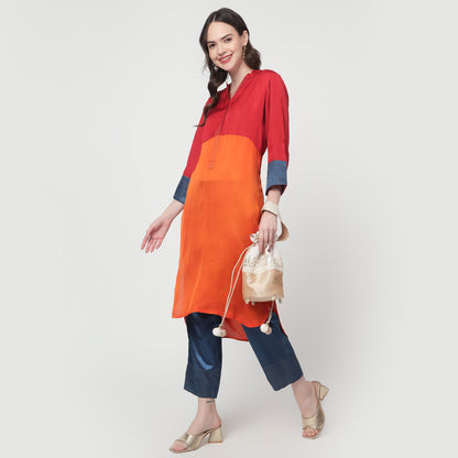Color block modal silk kurta with pants