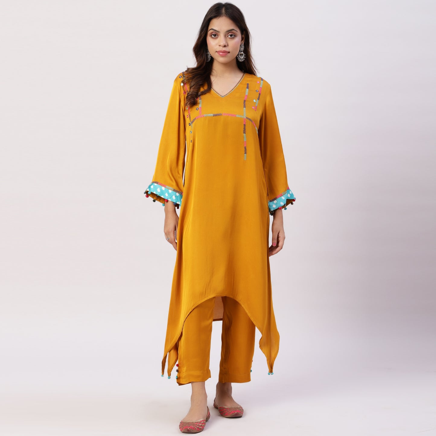 plain embroidered Modal Silk Kurta with Pants