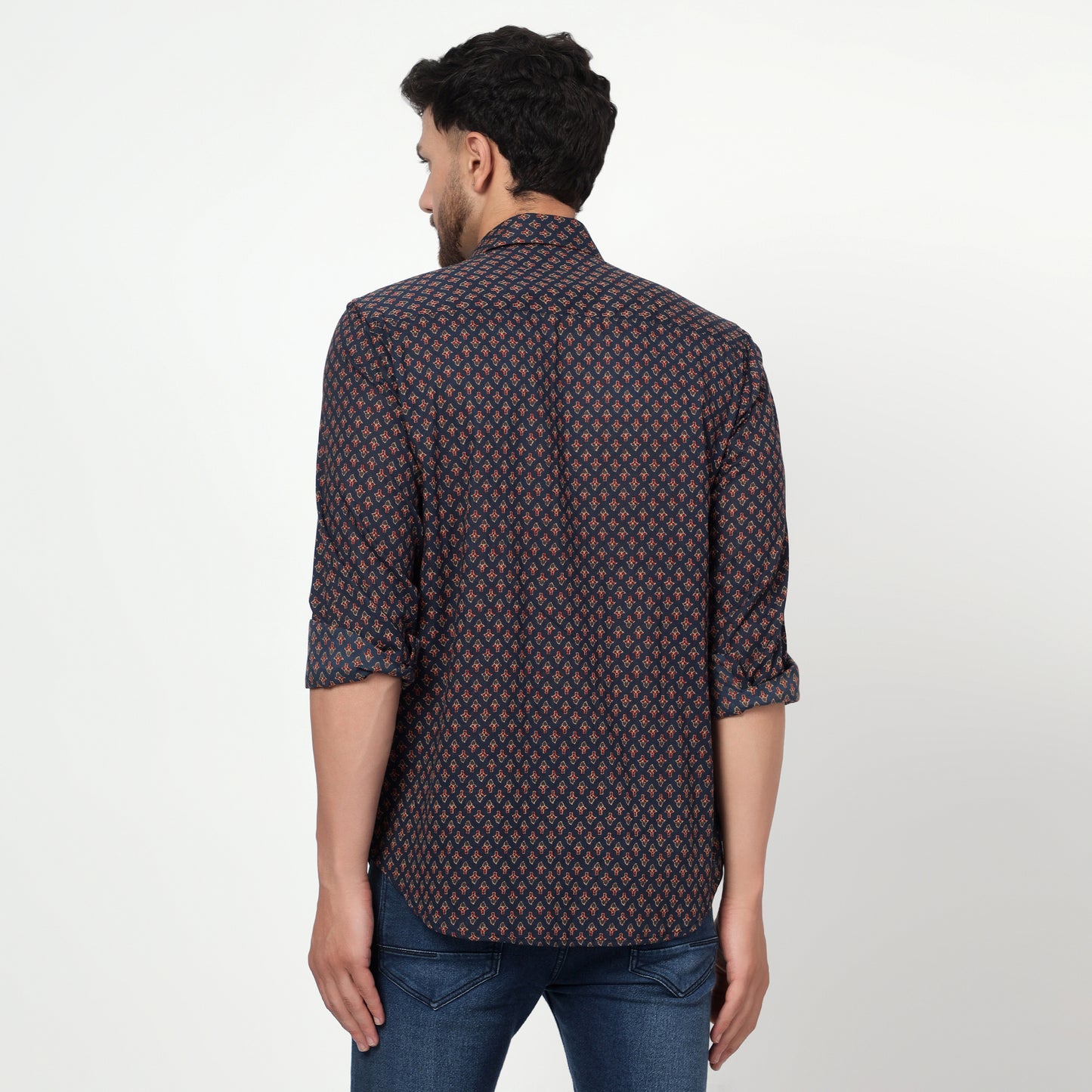 navy blue Cotton printed full sleeves shirt