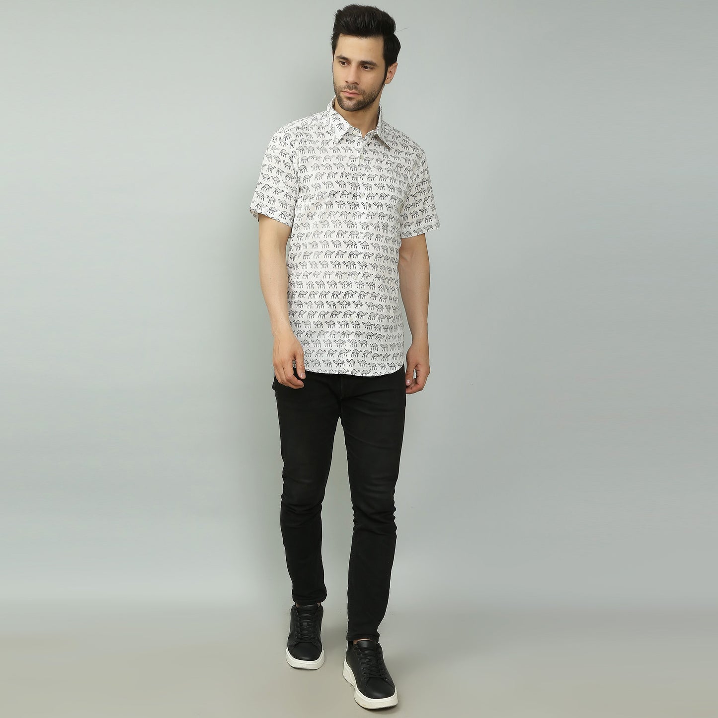 white Cotton printed half sleeves shirt