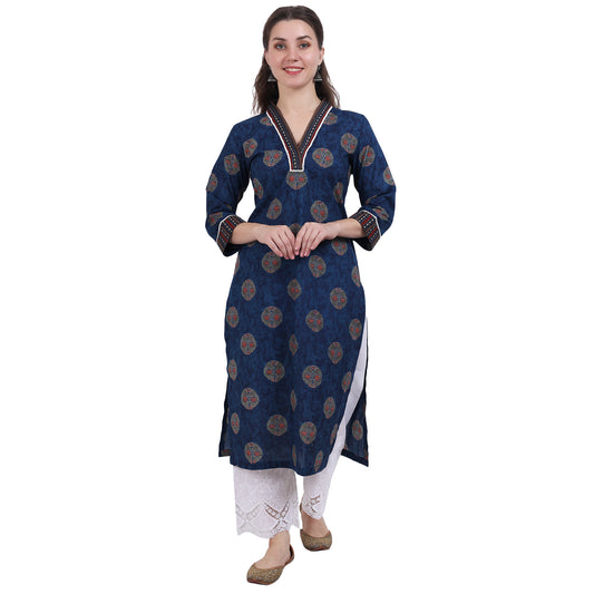 Navy Blue Kurta With Neck Detailing