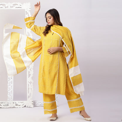 Chanderi mirror work kurta set with dupatta